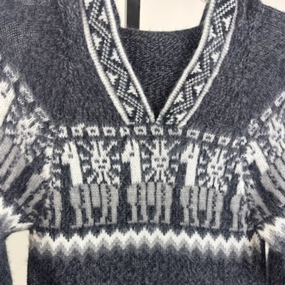 Kenelma Peru 100% Alpaca Wool Tribal Fringe Hoodie‎ Sweater Women's Size Small - Picture 3 of 5